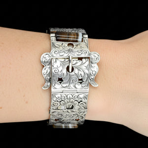 Victorian Scottish Agate Buckle Bracelet | Sterling Silver - Boylerpf