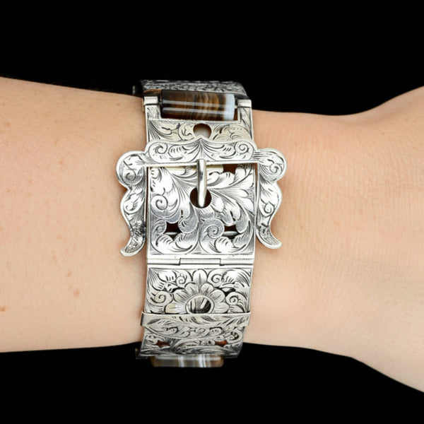 Victorian Scottish Agate Buckle Bracelet | Sterling Silver - Boylerpf