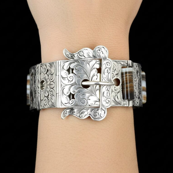 Victorian Scottish Agate Buckle Bracelet | Sterling Silver - Boylerpf