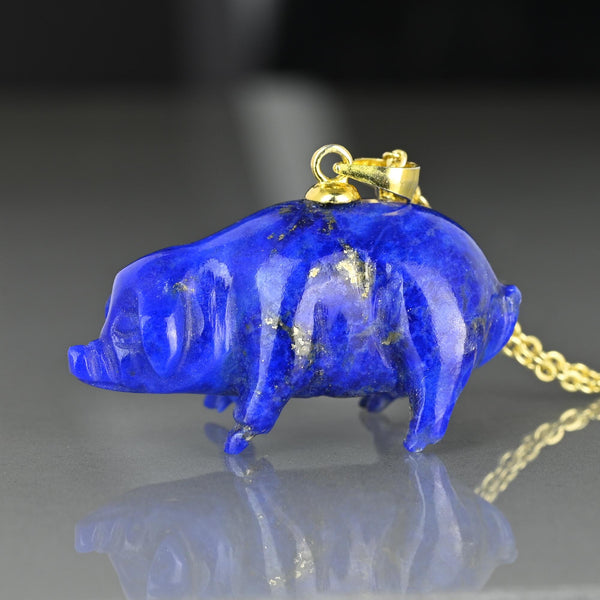 Vintage Lapis Lazuli Pig Pendant in Gold Vermeil