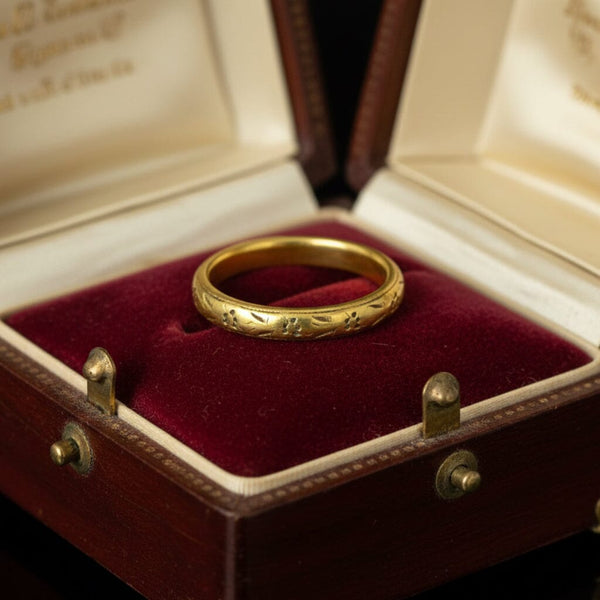 Antique Art Deco 18K Gold Orange Blossom Wedding Band