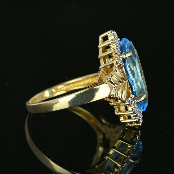 Vintage Gold Marquise Blue Topaz Diamond Cluster Ring - Boylerpf