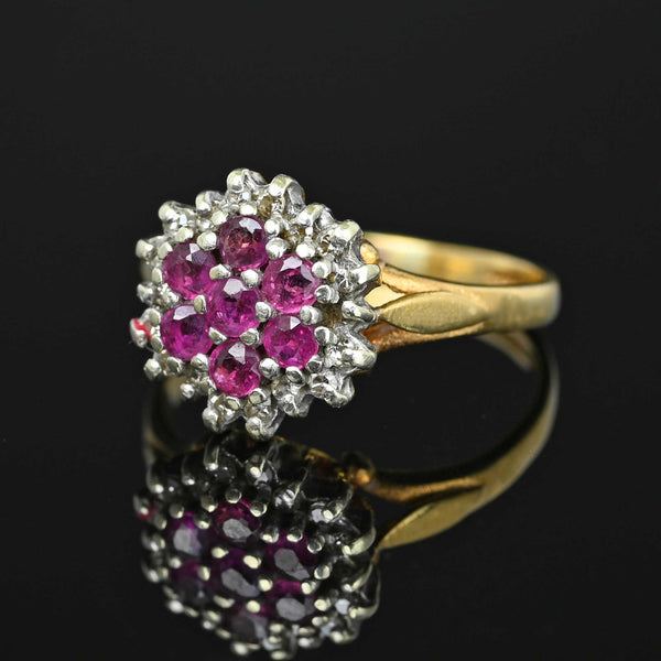 Vintage Diamond Halo Ruby Cluster Ring in Gold - Boylerpf