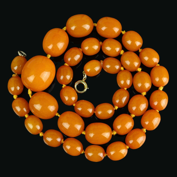 Art Deco Natural Butterscotch Egg Yolk Amber Bead Necklace - Boylerpf