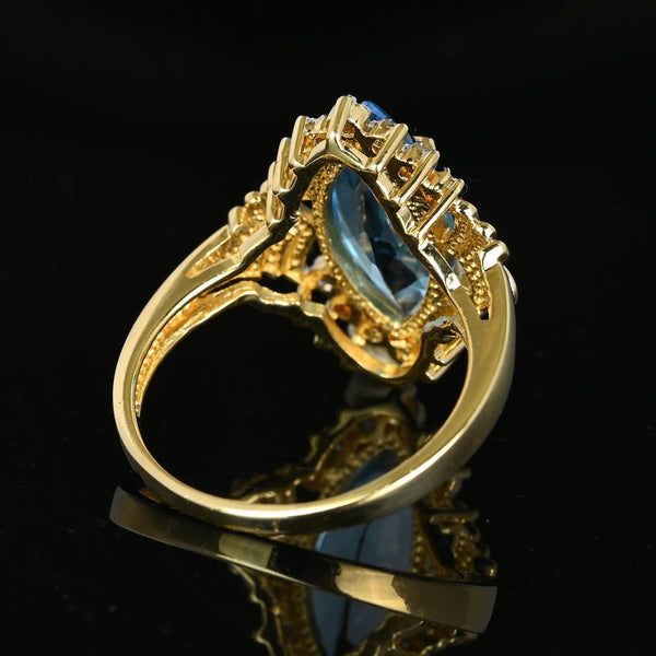 Vintage Gold Marquise Blue Topaz Diamond Cluster Ring - Boylerpf