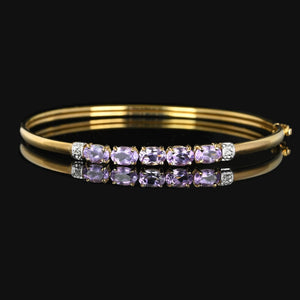 Vintage Solid Gold Diamond Amethyst Bangle Bracelet - Boylerpf