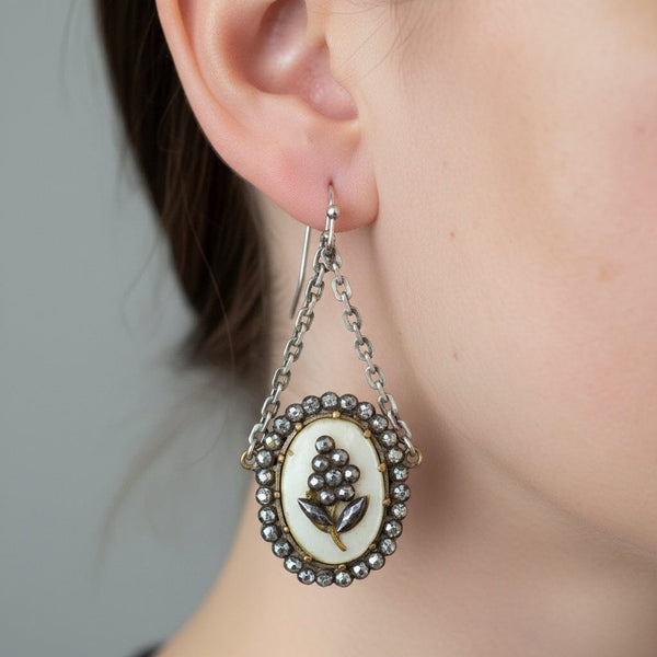 Antique Georgian Cut Steel Mother of Pearl Earrings - Boylerpf