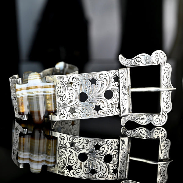 Victorian Scottish Agate Buckle Bracelet | Sterling Silver - Boylerpf