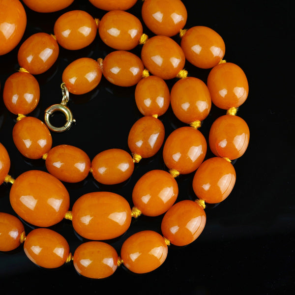 Art Deco Natural Butterscotch Egg Yolk Amber Bead Necklace - Boylerpf