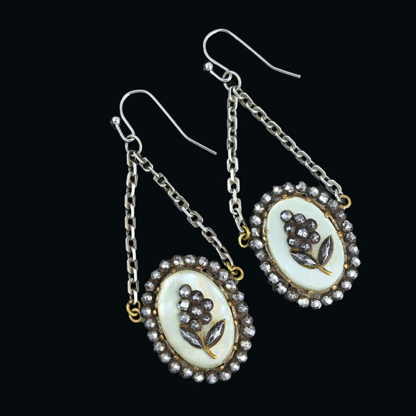 Antique Georgian Cut Steel Mother of Pearl Earrings - Boylerpf