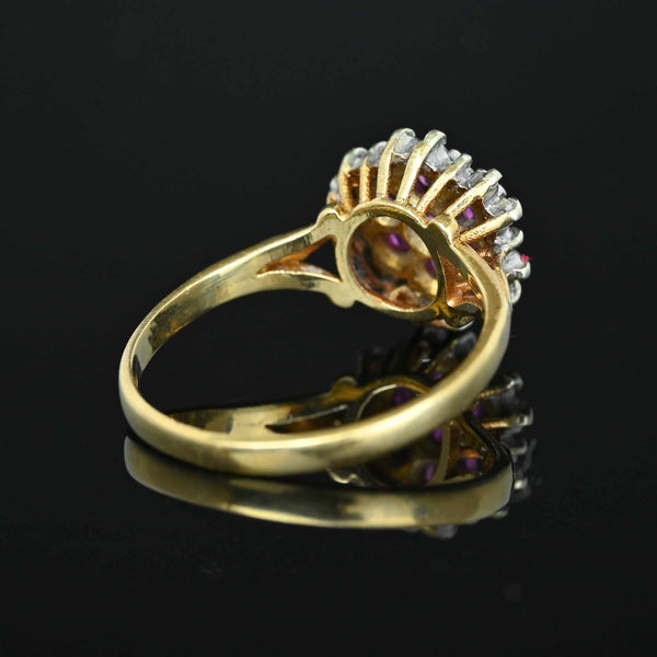Vintage Diamond Halo Ruby Cluster Ring in Gold - Boylerpf