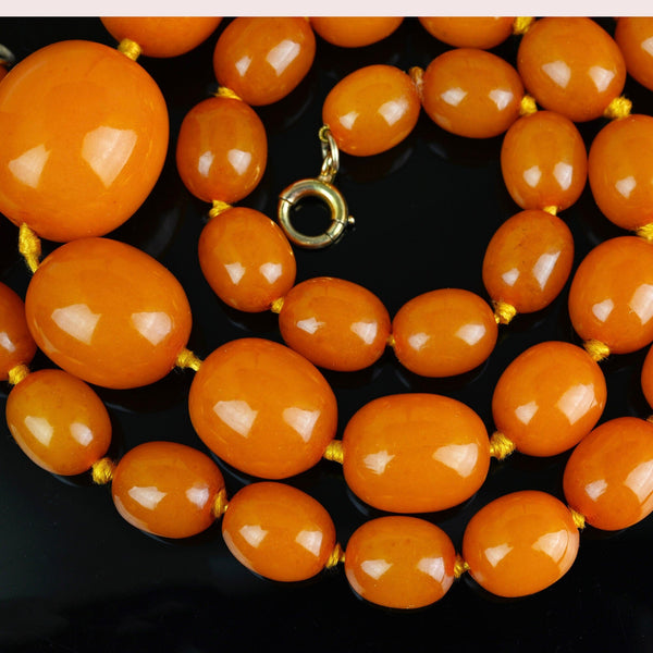 Art Deco Natural Butterscotch Egg Yolk Amber Bead Necklace - Boylerpf