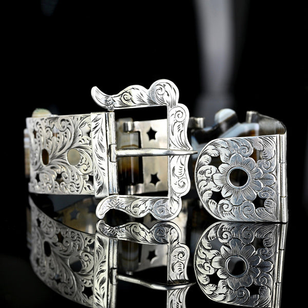 Victorian Scottish Agate Buckle Bracelet | Sterling Silver - Boylerpf