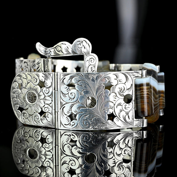 Victorian Scottish Agate Buckle Bracelet | Sterling Silver - Boylerpf