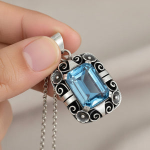 Arts & Crafts Silver 14 CTW Blue Spinel Pendant - Boylerpf