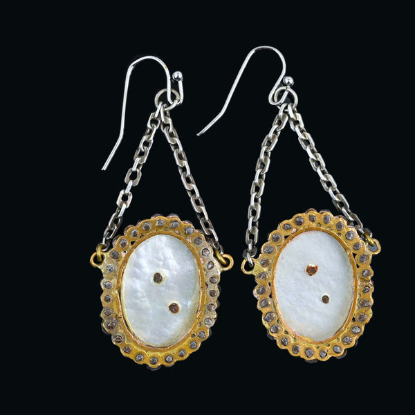 Antique Georgian Cut Steel Mother of Pearl Earrings - Boylerpf