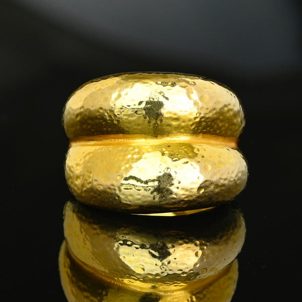 Vintage 18K Gold Wide Hammered Dome Statement Ring