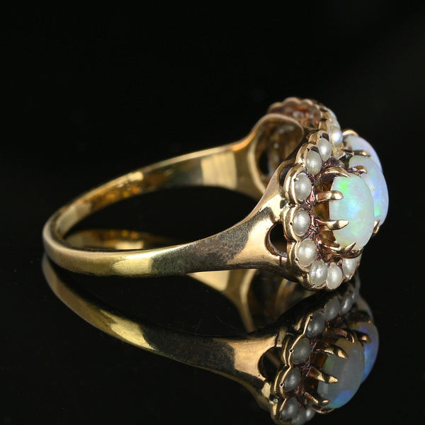 Antique Victorian 14K Gold Pearl Halo Opal Ring, East West - Boylerpf