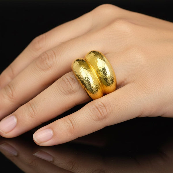 Vintage 18K Gold Wide Hammered Dome Statement Ring