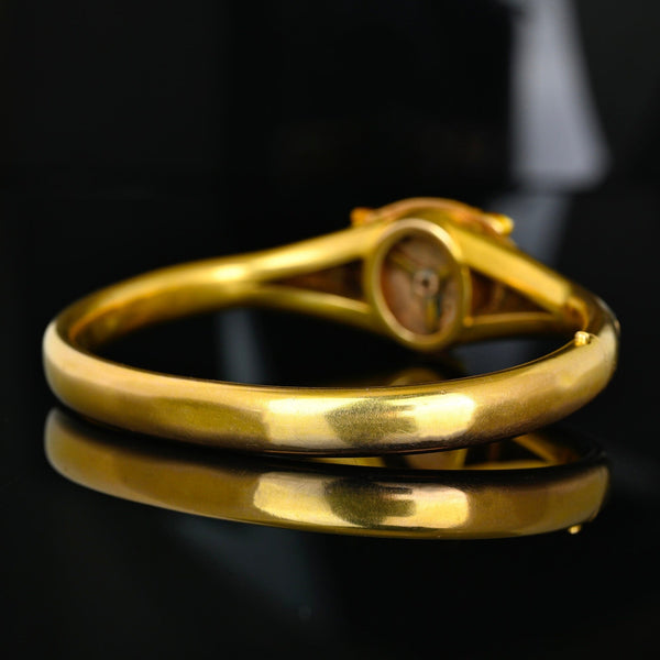 Antique Art Nouveau 14K Gold Diamond Enamel Tiger Bangle