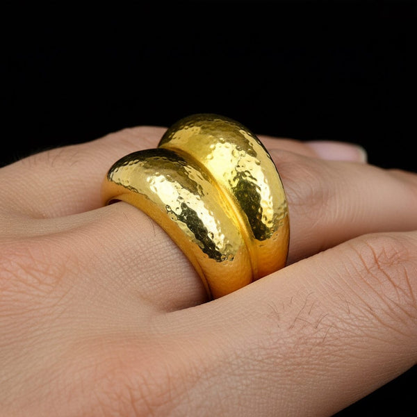 Vintage 18K Gold Wide Hammered Dome Statement Ring