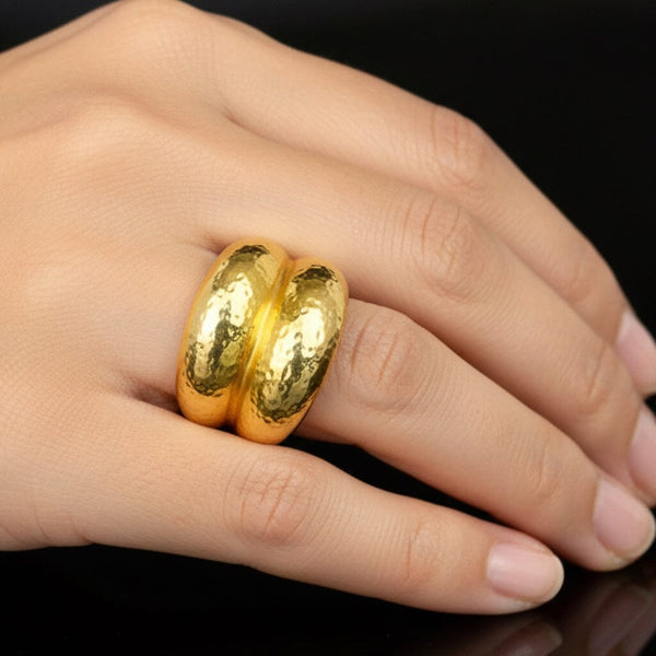 Vintage 18K Gold Wide Hammered Dome Statement Ring