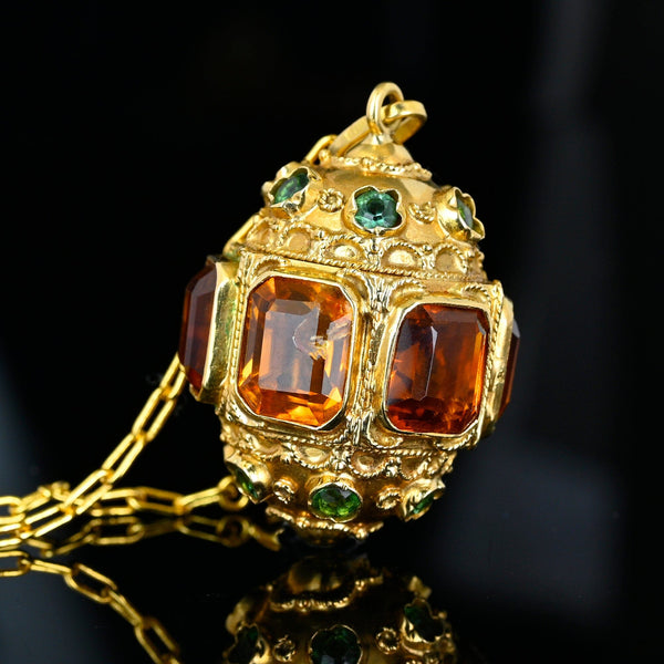 Victorian Revival Citrine Tourmaline 18K Fob Pendant - Boylerpf