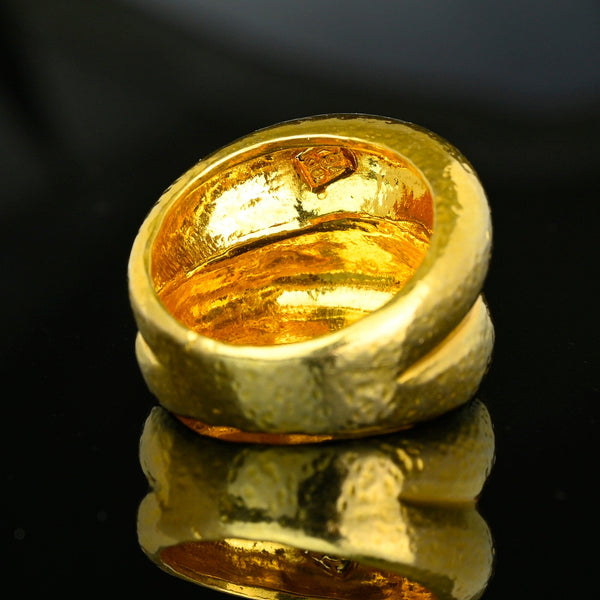 Vintage 18K Gold Wide Hammered Dome Statement Ring