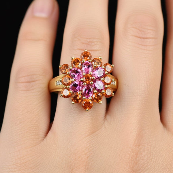 Vintage Spessartine Garnet Tourmaline Diamond Ring