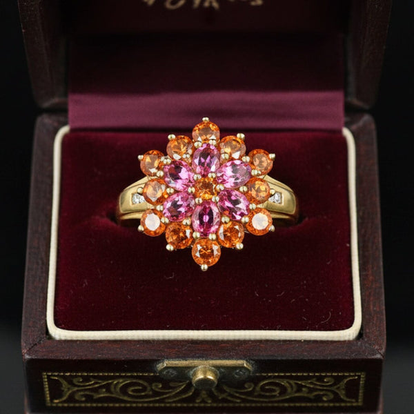 Vintage Spessartine Garnet Tourmaline Diamond Ring