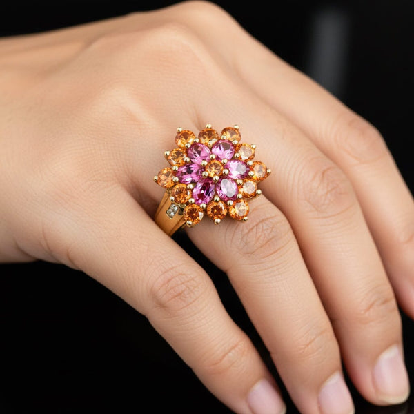 Vintage Spessartine Garnet Tourmaline Diamond Ring