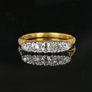 Antique 18K Gold Five Stone Mine Cut Diamond Ring Band - Boylerpf