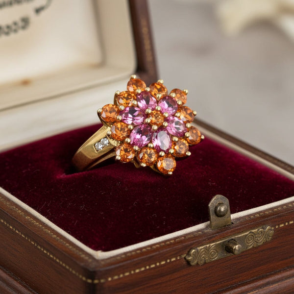 Vintage Spessartine Garnet Tourmaline Diamond Ring