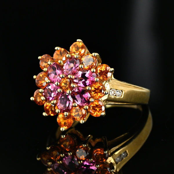 Vintage Spessartine Garnet Tourmaline Diamond Ring