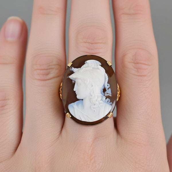 Antique Victorian 14K Gold Achilles Hardstone Cameo Ring