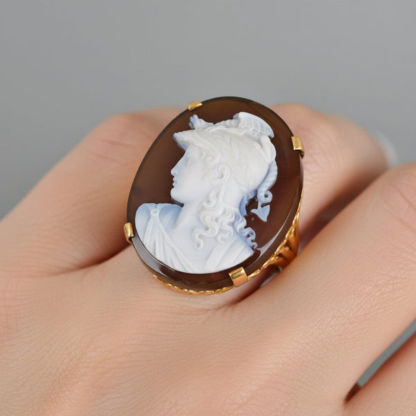 Antique Victorian 14K Gold Achilles Hardstone Cameo Ring