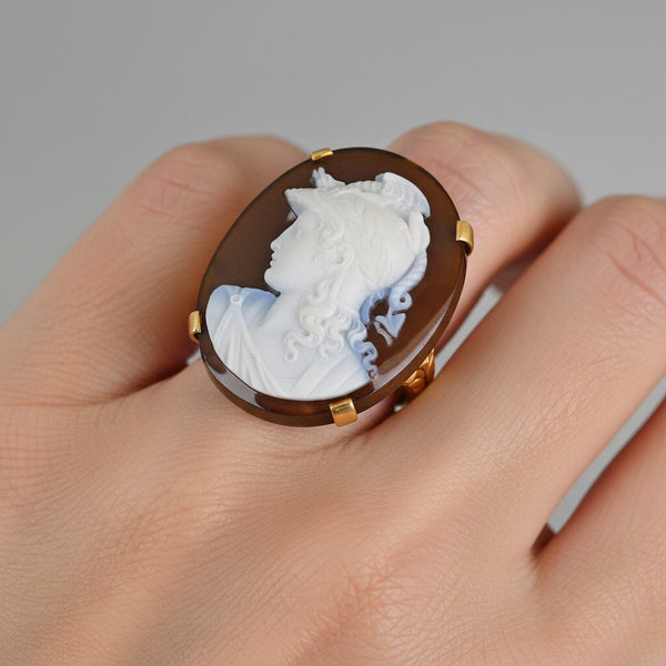 Antique Victorian 14K Gold Achilles Hardstone Cameo Ring