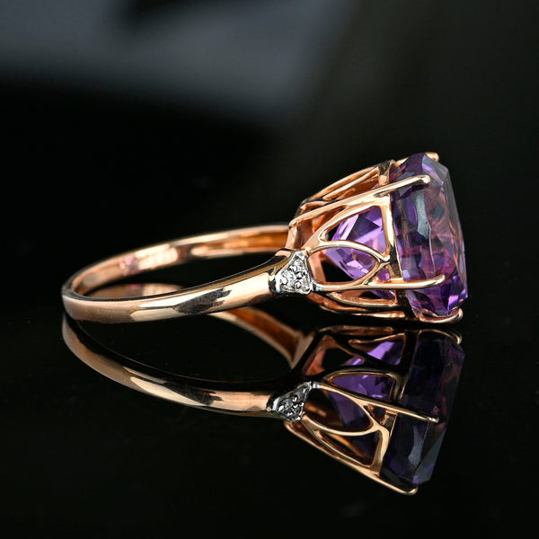 High Profile Rose Gold Diamond 7.5 CTW Amethyst Ring - Boylerpf