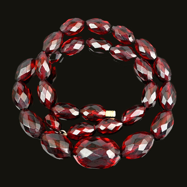 Art Deco Cherry Amber Bakelite Bead Necklace - Boylerpf