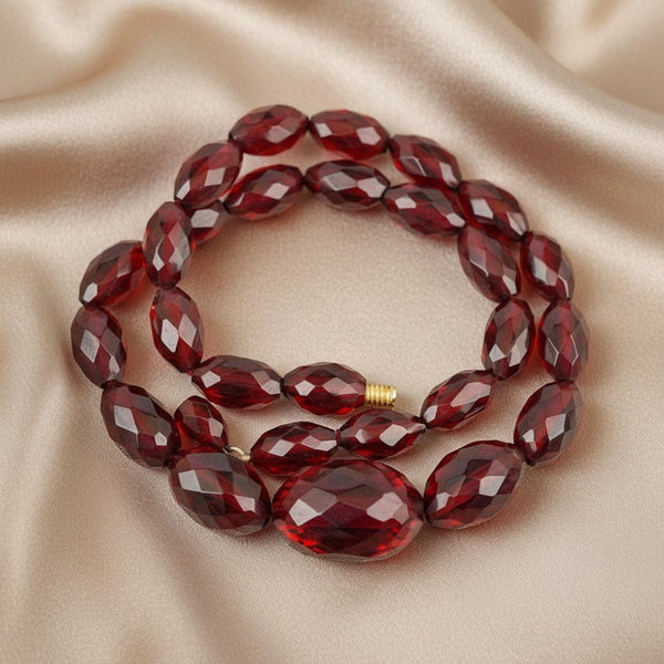 Art Deco Cherry Amber Bakelite Bead Necklace - Boylerpf