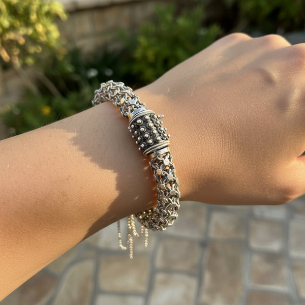 Antique Victorian Dangling Chain Fancy Link Silver Bracelet - Boylerpf