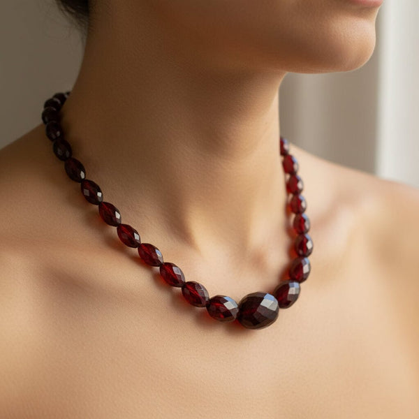 Art Deco Cherry Amber Bakelite Bead Necklace - Boylerpf