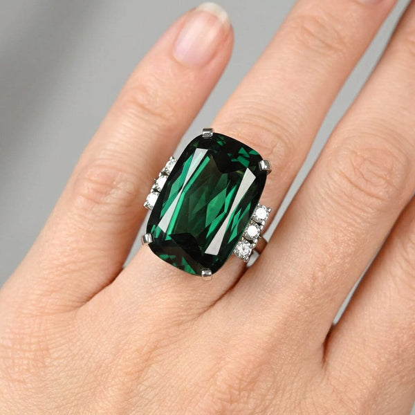 Vintage Platinum Green Tourmaline and Diamond Cocktail Ring