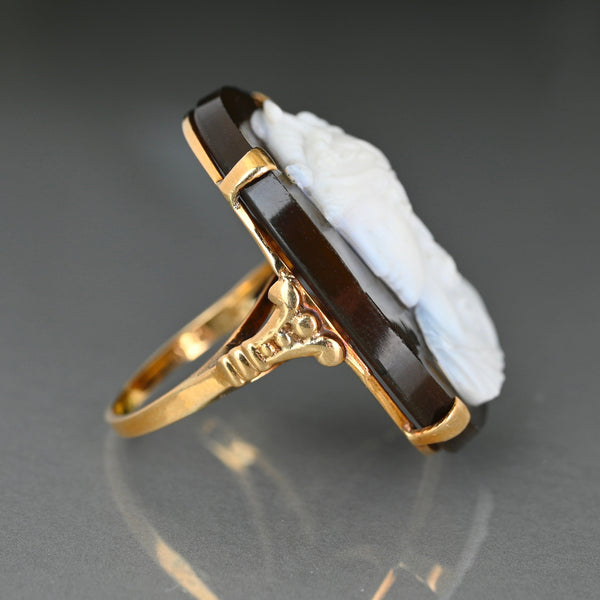 Antique Victorian 14K Gold Achilles Hardstone Cameo Ring