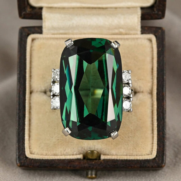 Vintage Platinum Green Tourmaline and Diamond Cocktail Ring