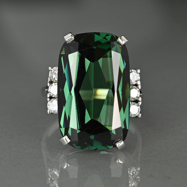 Vintage Platinum Green Tourmaline and Diamond Cocktail Ring