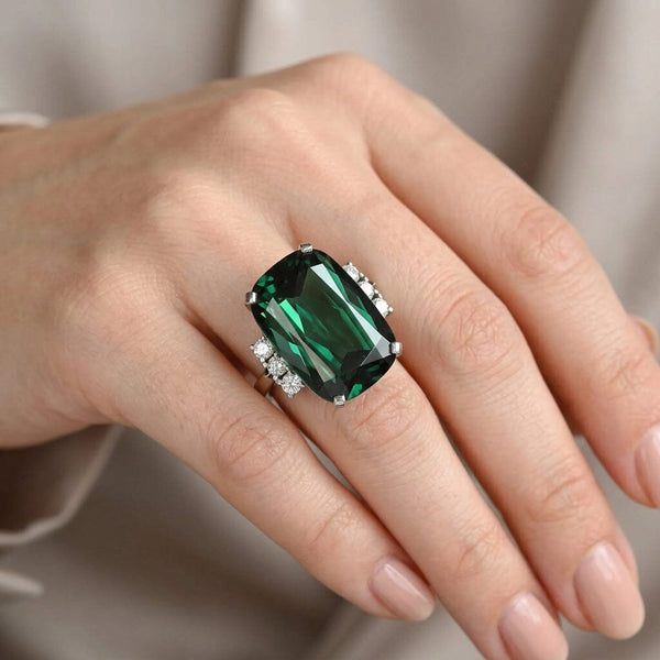 Vintage Platinum Green Tourmaline and Diamond Cocktail Ring