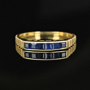 Ribbed 14K Gold Channel Set Sapphire Ring Band