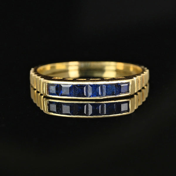 Ribbed 14K Gold Channel Set Sapphire Ring Band - Boylerpf