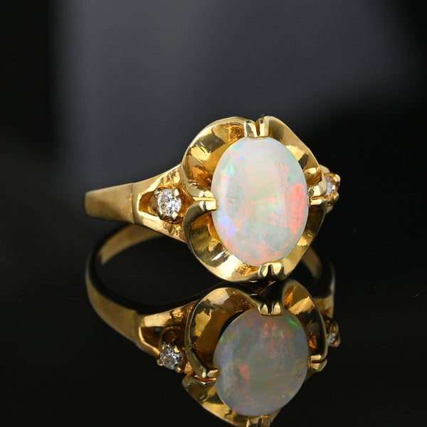 Fine 14K Gold Diamond Opal Cabochon Ring - Boylerpf